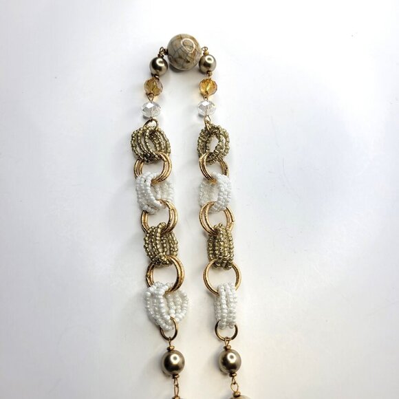 Gold Beads and White Pearls Long Necklace - Picture 13 of 16